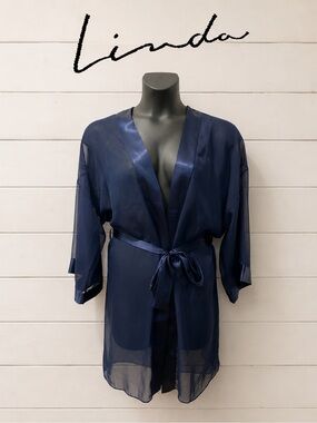 LINDA Intimates – Sheer Navy Blue Robe – Size M